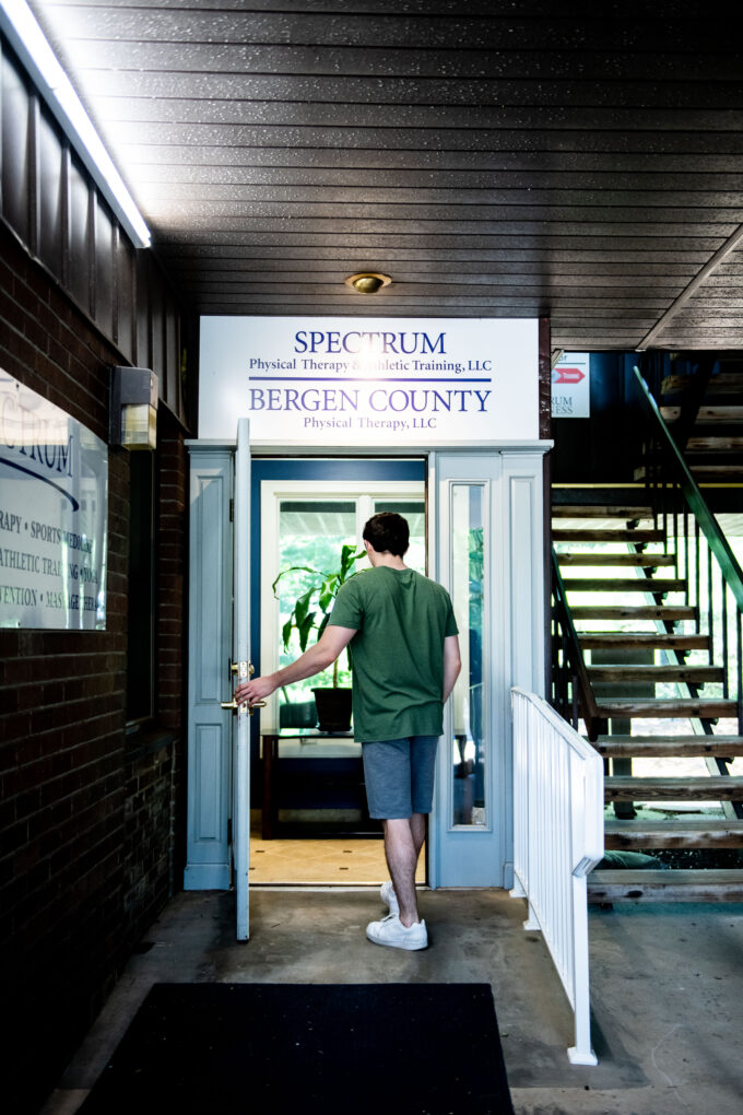 A patient entering the Old Tappan Office in Old Tappan NJ, in Bergen County.